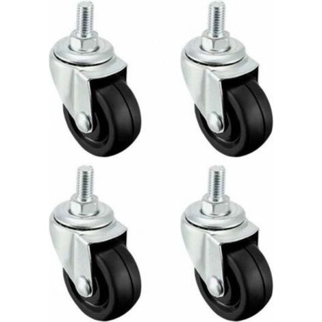 Lenkrollen, 1,5 Zoll, Vollgummi, M8 x 15 mm Gewinde, schwarz, 4 Stück