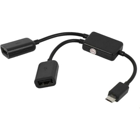 Câble hôte micro-USB, adaptateur convertisseur OTG micro-USB mâle vers 2 ports USB femelles de type A pour tablettes et smartphones Android, noir. (1/5)