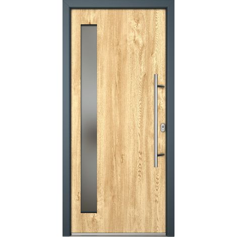 Porta d'ingresso in acciaio, l'efficienza energetica Ud 0,82 e il design, JM NOVUM 08, est. rovere chiaro, int. bianco, larghezza: 88cm, altezza: 208cm, senso di aperatura destra (1/5)
