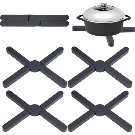 Juego de 6 posavasos plegables de silicona en forma de X (negros),20 cm de cobertura,resistentes al calor y antideslizantes (1/5)