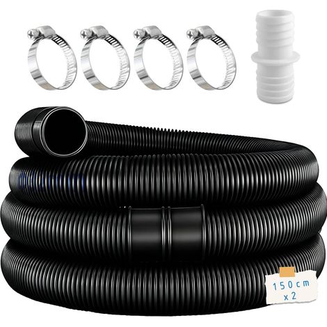 2pcs tuyaux de piscine de 32 mm pour pompes de piscine avec 4 clips de sécurité et 1 raccord de tuyau, idéal pour les pompes de filtre, les nettoyeurs de piscine, les chauffages de piscine noir