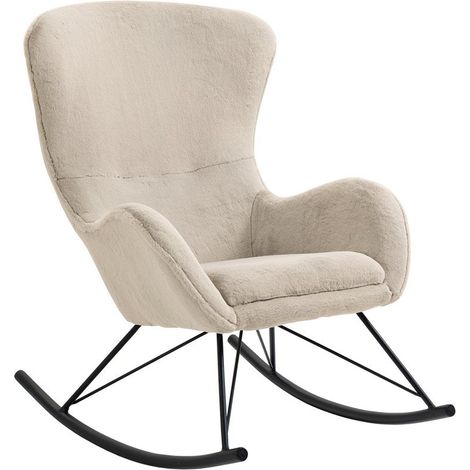 Fauteuil à Bascule Rocking Chair Effet Peau de Mouton Beige et Métal Noir Style Scandinave - PANGIVO (1/5)