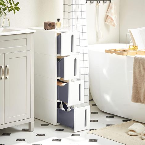 Songmics – Colonne de cuisine étroite sur roulettes – Étagère plastique 4 tiroirs – Dimensions 45 x 17 x 84 cm – Résistante à la moisissure et à la rouille