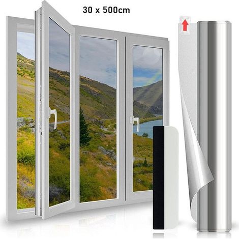 Film de fenêtre à sens unique teinté effet miroir,30cm x 5m anti-reflets,pour toit de véranda, électrostatique,réfléchissant,argenté (1/5)
