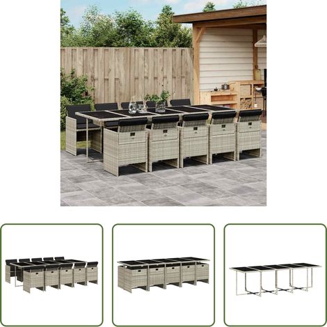 Chaises de jardin - Ensemble à manger de jardin 11pcs avec coussins gris poly rotin (1/5)