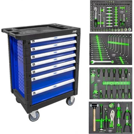 JBM 53767 Cassettiera a 7 cassetti blu con utensili 172 Pz. (1/3)