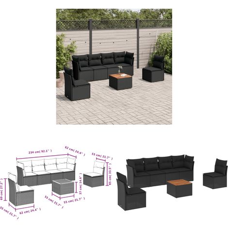 7-tlg. Garten-Sofagarnitur mit Kissen Schwarz Poly Rattan - Gartenmöbel - Outdoor Möbel - Rattan Gartenmöbel - Lounge Set - Esstisch - Home & Living (1/3)