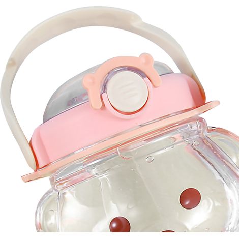 Niedlicher Bären-Trinkbecher, großes Fassungsvermögen (1400 ml) mit Strohhalm, pinke Plastik-Trinkflasche für Schüler, Sommer, kreativ, inklusive 3D-Aufklebern und Reinigungsbürste (1/5)