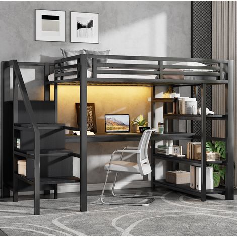 Cama Alta 140x200 Cm Estructura Metálica Negro (1/5)