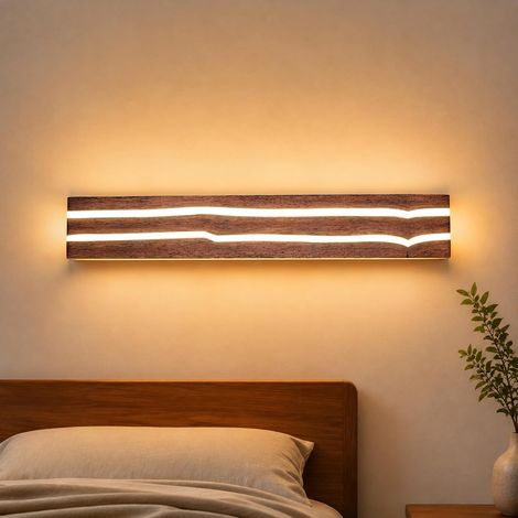 ZMH Applique Murale LED 50 cm en Bois, 8 W Blanc Chaud, Éclairage Indirect Moderne pour Salon, Chambre et Couloir (1/5)