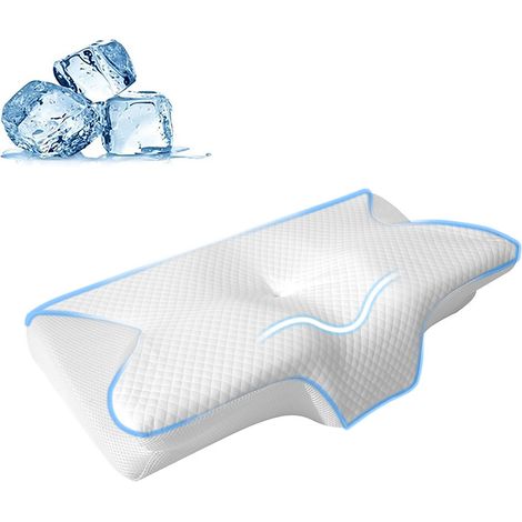 Oreiller cervical ergonomique en mousse à mémoire de forme, pour les personnes dormant sur le dos, le ventre et le côté (blanc)-AquaForge (1/4)