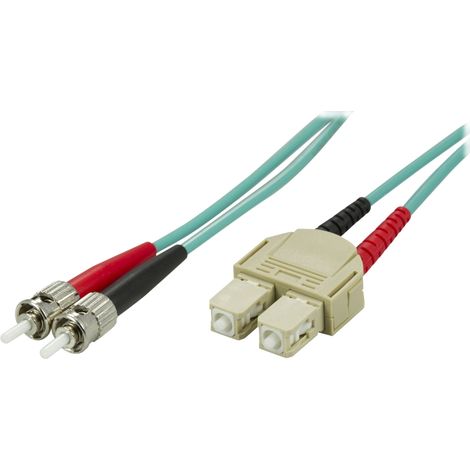 Jarretière fibre optique OM3, ST-SC, duplex, multimode, 50/125, 5 m, pour liaison et raccordement de réseau fibre optique (1/3)