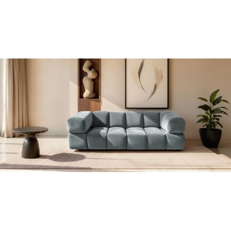 Sofa Designersofa BLANCHE 3-Sitzer in Stoff Bluvel Graublau