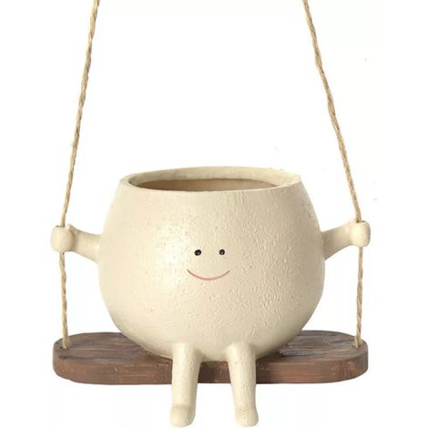 Pot de fleurs d'intérieur/extérieur avec visage souriant oscillant, à fixer au mur ou à suspendre. (1/5)