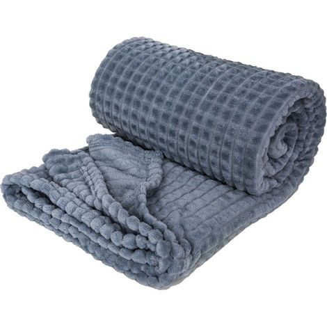 Bleu (150 x 200 cm) Couverture à carreaux en flanelle douce pour l'automne et l'hiver, couverture de lit, de bureau, de sieste chaude, de canapé, uni, texturée gaufrée, pour chaise, canapé, canapé (1/5)