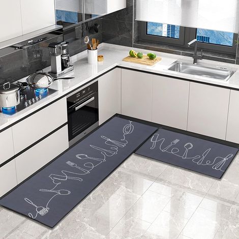 2 Pieces Kitchen Rugs and Mats,Tapis de Sol de Cuisine antidérapant et Lavable, pour la Cuisine, Le Couloir, Le Salon, la Chambre à Coucher,Gris,40x60+40x120cm (1/5)