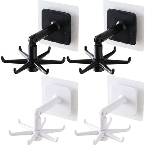 4 ganchos plegables giratorios de 360°, autoadhesivos, resistentes a pinchazos, ganchos de almacenamiento de 6 brazos, ganchos para colgar utensilios de cocina (1/5)