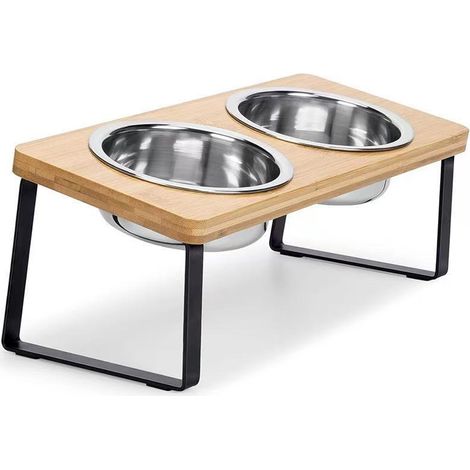 BRAVIX Elevated Cat Bowls for Food and Water 15° Tilted Raised Stainless Steel Cat Food Bowl with Bamboo Stand and Anti Vomit Feeding Station for Indoor Cats and Pet (1/5)