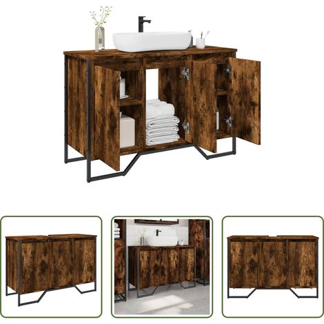 Holzwerkstoff - Waschbeckenunterschrank Räuchereiche 91x35x60 cm Holzwerkstoff (1/5)