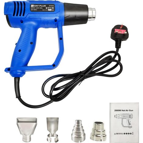 Heat Gun, 2000W Various Temperature Control 60�� to 600��, Lightweight 2m Corded Hot Air Gun with 4 Nozzles for Remove Paint, Varnish, Crafts, Dissolve Adhesives, Shrink PVC, DIY Projects (Blue) (1/5)