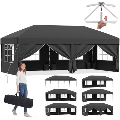 Tonnelle Pavillon Pliable 3x6m à Montage Rapide Assemblage en 5 Minutes Hauteur Réglable (1/5)