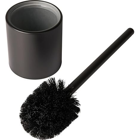 Brosse WC sur Pied avec Support, récipient intérieur en Verre et Poils en Nylon, Noire, Hauteur 36,5cm (1/4)