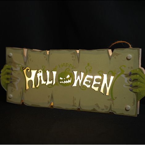 Halloween Liste des numéros de maison Atmosphère Veilleuse Citrouille Lanterne Festival Mur Artisanat Décoration Pendentif (vert clair) (1/5)