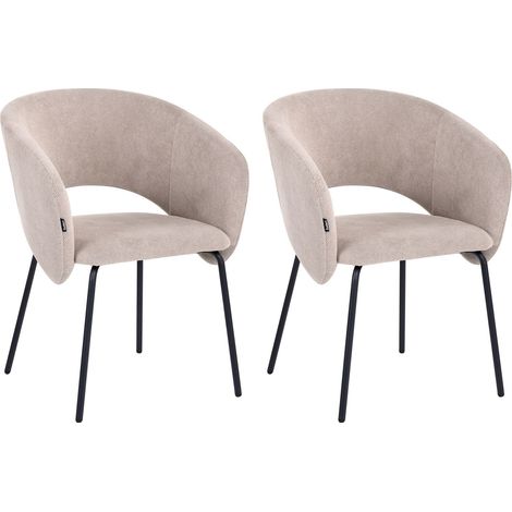 Set of 2 Dining Accent Chairs Taupe Upholstery without Armrests Metal Base Retro Design BLAKELY (1/4)