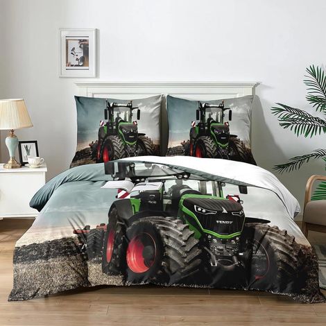 Bettwäsche-Set Traktor 200x200cm 3D-Druck Mikrofaser mit 2 Kissenbezügen 65x65cm