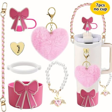 Ensemble d'accessoires romantiques pour gobelet Stanley Cup 40 oz 30 oz (rose) Rose (1/2)