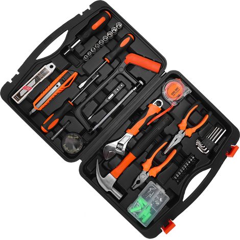 108-teiliges Werkzeugset mit Universalmesser, Zange, Schraubendreher, Bit und Steckschlüssel – der perfekte Werkzeugkasten für den täglichen Gebrauch. (1/5)