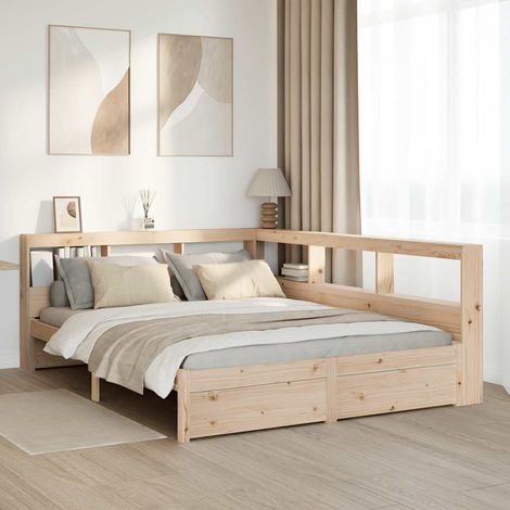 Massivholzbett mit Regal ohne Matratze 150x200 cm Kiefernholz vidaXL (1/5)