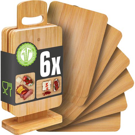 6er Set Frühstücksbrettchen mit Ständer - 22x15 Holzbrettchen Brotbretter (1/5)
