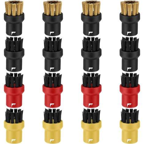 Lot de 16 têtes de brosse de nettoyeur vapeur en vrac, 12 têtes de brosse à vapeur en nylon, 4 accessoires en laiton, pièce de fixation pour surface dure, compatible avec Karcher Sc1 Sc2 Sc3 (1/5)