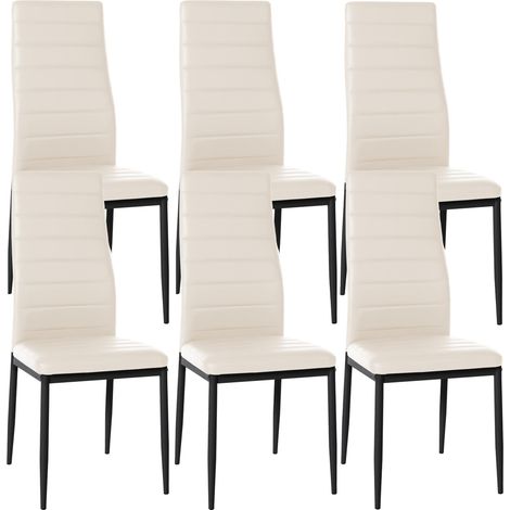 Juego de 6 sillas de comedor de diseño sencillo en sintético color crema con estructura de metal negro con costuras CDS10294 (1/5)