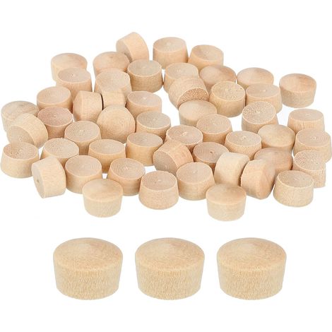 60Pcs Bouchons à Bouton en Bois, 8mm Tête Plate Bouchons de Trou de Vis en Bois Dur, Capuchons en Bois, Bouchons pour Meubles, Travail du Bois, Artisanat (9mm x 8mm) (1/5)