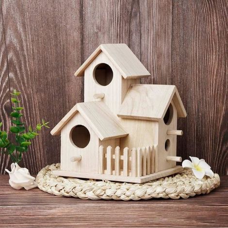 Nichoir Oiseaux - Bois Massif - Extérieur Jardin - Pour Mésange Bleue Et Canari - 20 x 15 x 15 cm - 3 Unités (1/5)