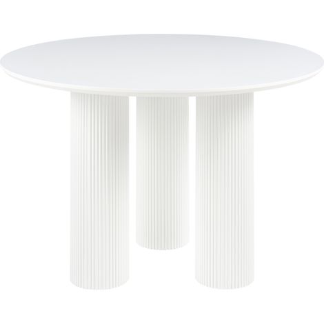 Mesa de comedor redonda patas acanaladas estriadas diseño minimalista MDF 120 cm blanco Tulemalu (1/5)