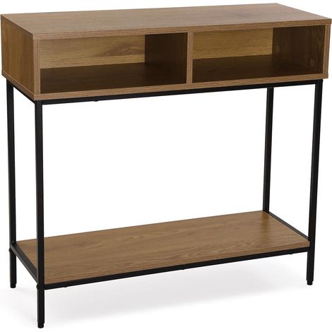 Meuble d'Entrée Étroit pour Entrée ou Couloir, Table Console, avec Espace de Rangement, Dimensions (H x l x L) 75 x 30 x 80 cm, Bois et métal, Couleur: Marron et Noir (1/5)