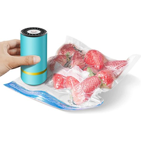 Lebensmittel-Vakuumiergerät, USB-wiederaufladbares Verpackungs- und Versiegelungssystem, elektrischer Vakuumierer zur Konservierung verschiedener Lebensmittel (blau) (1/5)