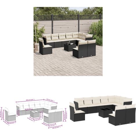 11-tlg. Garten-Sofagarnitur mit Kissen Schwarz Poly Rattan - Gartenmöbel Set - PE-Rattan Möbel - Outdoor Sofa - Esstisch - Lounge Garnitur - Home & Living (1/3)