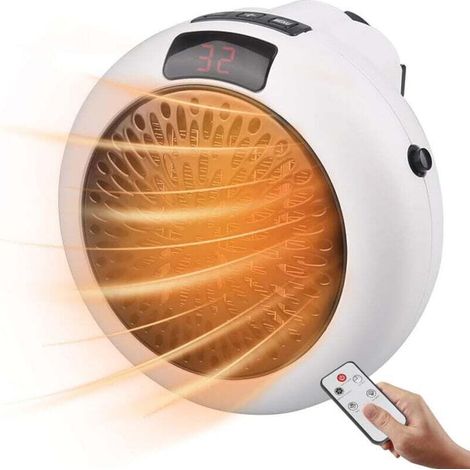 Mini radiateur portable, 900 W, en céramique, avec thermostat réglable et télécommande (blanc)