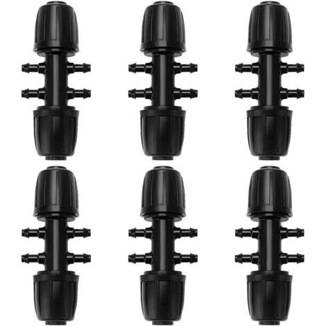 Noir 6 Pièces 13/16 mm à 4/7 mm Connecteur de Tuyau en T Barbelé, 6-Voies Raccord de Tuyau D'Irrigation, Connecteur d'Irrigation Goutte à Goutte à 6-Voies pour Jardin, Pelouse (1/4)