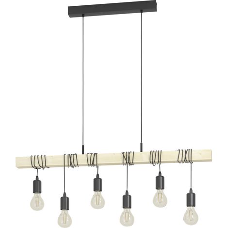 Eglo 6er Hängeleuchte Townshend schwarz natur 100 x 10 x 110 cm E27 Deckenlampen & Kronleuchter