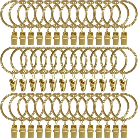 BEBUSINGOTO 40er-Pack Metall-Vorhangringe mit Clips, Vorhanghaken, dekorative Gardinenstangenhaken, Ösen mit 3,8 cm Innendurchmesser, goldfarbene, rostfreie Beschichtung (1/4)