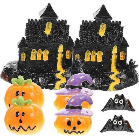 2025 1 Set Décorations d'Halloween Figurines en Résine Château Chauve-souris Citrouille Figurines Miniatures