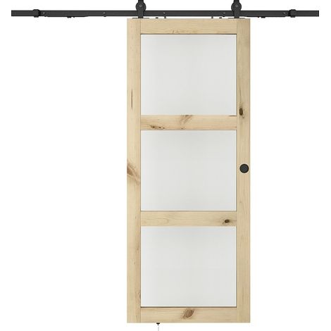 Porta scorrevole esterno muro e 3 finestre H205 x L63 cm MDF Naturale Vetro temperato smerigliato - ACOSTA II