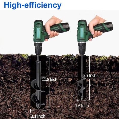 Lot de 2 tarières, tige hexagonale 3/8", acier allié, pour plantation et jardinage (1/5)