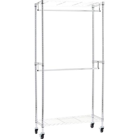 Portant à double tringle avec roulettes, Chromé, L 91 cm x l 35,5 cm x H 183 cm (1/5)