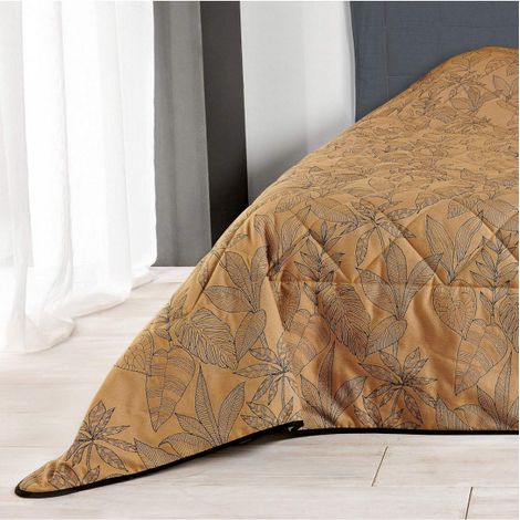 Jeté de lit aux feuilles stylisées Cuivre 240x260 cm